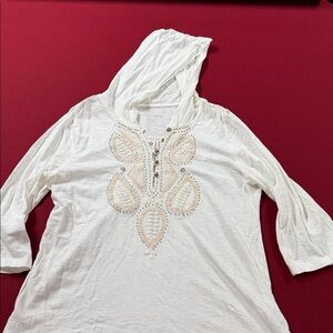 Soft Surroundings White Hoodie with Embroidered Accents